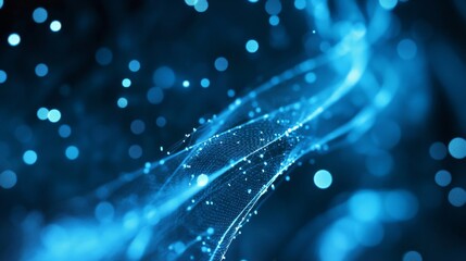 Abstract Blue Particle Wave Background with Glowing Energy and Motion