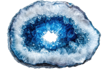 Stunning blue agate geode with crystal formation and intricate natural patterns