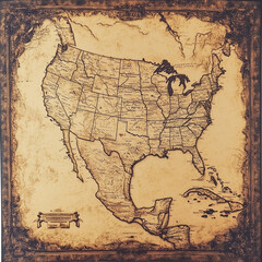 Naklejka premium Old map of north and central America