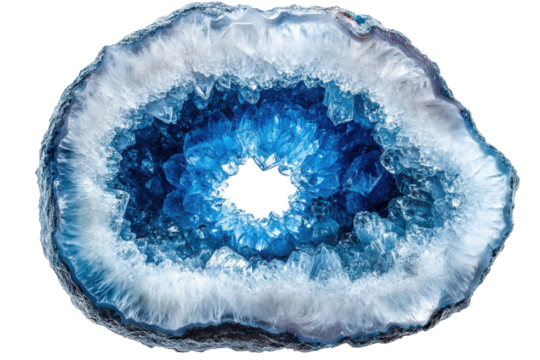 Stunning blue agate geode with crystal formation and intricate natural patterns