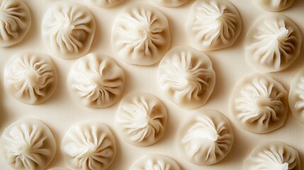A beautifully arranged collection of soft dumplings showcasing traditional Asian cuisine. This mouth-watering dish emphasizes craftsmanship and inviting flavors.
