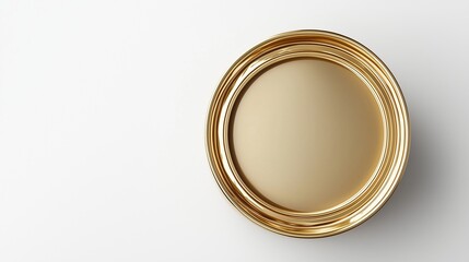 Ultra-realistic gold paint can, 3D golden frame, top view.