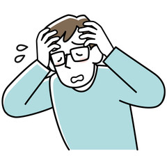 頭を抱えて困っている男性の上半身