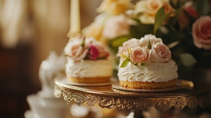 Cakes and Flowers on Stand