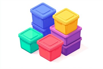 Obraz premium Minimalist vector of stacked plastic containers, sharp focus.