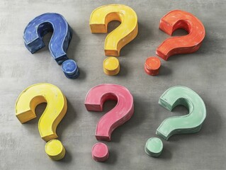 Wooden question marks on concrete