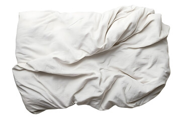 Crumpled white duvet or blanket on a white background.