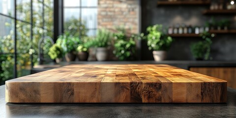 Rustic Wooden Cutting Board in a Modern Kitchen Setting