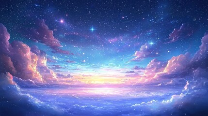 Obraz premium Dreamy Sunset, Starry Sky