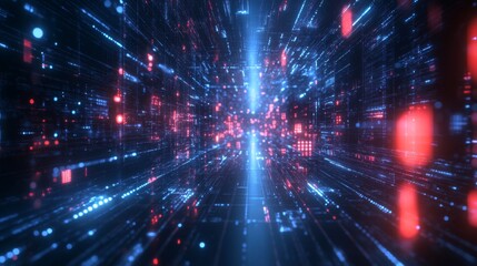 Fototapeta premium Abstract Digital Data Flow in a Futuristic Cyberspace Tunnel