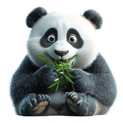 Obraz premium A cartoon panda happily munching on bamboo, showcasing a playful and cute demeanor.