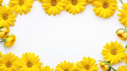 white background prepared for text in the center surrounded by yellow flowers
