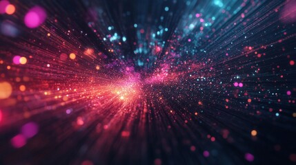 Fototapeta premium Abstract Cosmic Energy Burst with Vibrant Particles and Glowing Lights