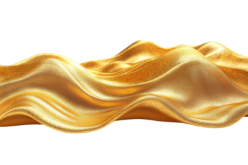 Shimmering golden fabric ripples gracefully across a smooth surface