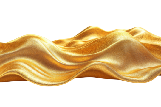 Shimmering golden fabric ripples gracefully across a smooth surface