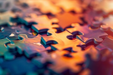 Colorful puzzle pieces coming together symbolizing teamwork and collaboration.