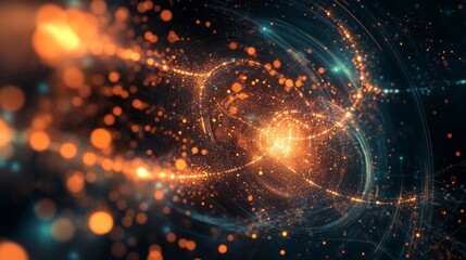 Obraz premium Abstract Glowing Particle Background with Orange and Blue Lights