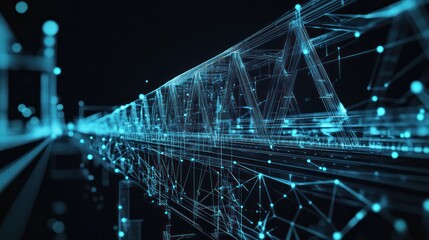 Abstract digital train moving through network