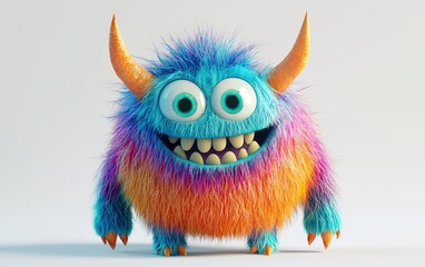 Naklejka premium Friendly colorful monster with small horns and a big smile, isolated on a white surface