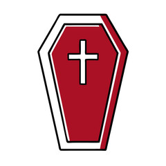 Obraz premium Red Coffin Icon with White Cross on Transparent Background