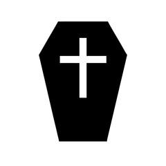 Obraz premium Black Coffin Icon with White Cross on Transparent Background