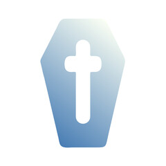 Obraz premium Gradient Blue Coffin Icon with White Cross on Transparent Background