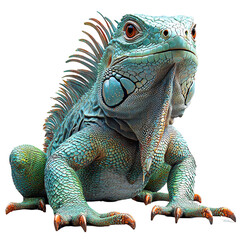 Obraz premium A vibrant, detailed illustration of a blue-green iguana with distinctive features.