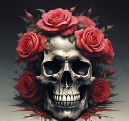 Illustration of human skull with roses.