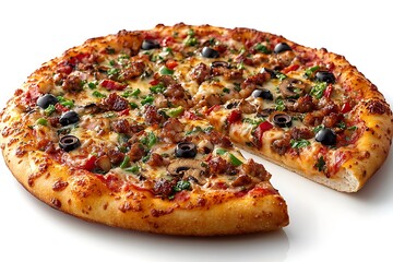 Delicious pizza slice with gooey, melted cheese dripping onto a wooden board