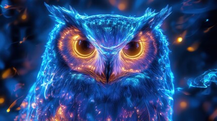 Electric Owl with Glowing Eyes