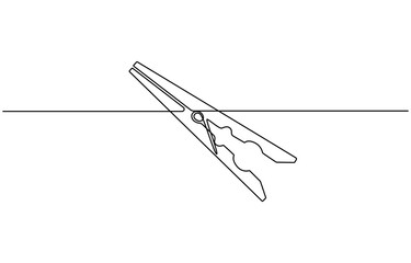 illustration of clothespin one continuous line art, Wooden clothespin in one continuous line drawing vector illustration