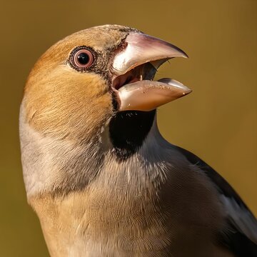 Close-up of a Hawfinch Singing
