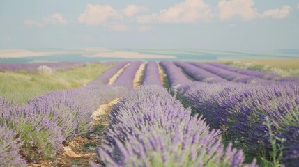 Obraz premium Lavender Field in Full Bloom: A Panoramic View of Serenity