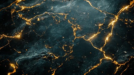 Fototapeta premium Golden Veins of a Dark Abyss: Abstract Art