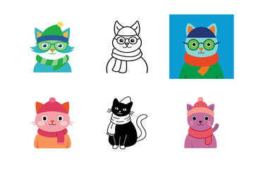 set of funny cat with white background