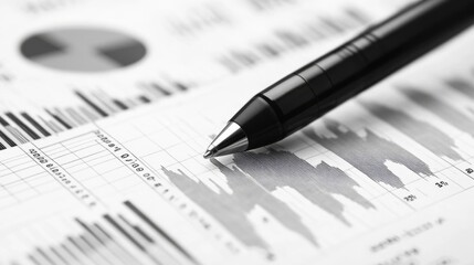 Black pen on financial graphs and charts