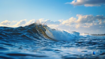 Mesmerizing ocean wave curls majestically under clear blue sky