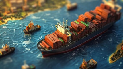 Miniature Cargo Ship at Sea: A Detailed Model of Maritime Trade