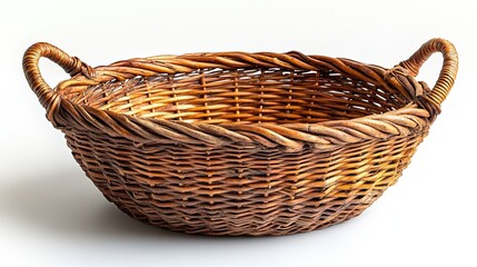 A woven basket with handles, suitable for carrying or storing various items.