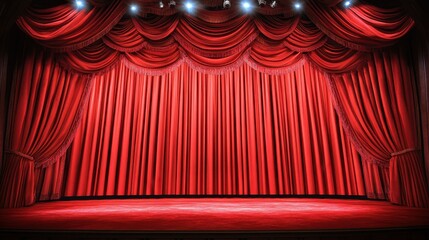 Red Velvet Stage Curtains with Spotlights