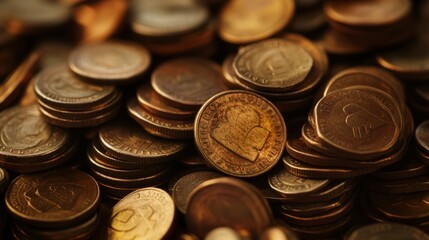 Close-up of a large pile of various old coins