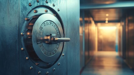 Massive Steel Vault Door in a Long Corridor
