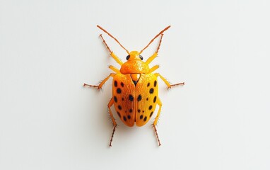 Minimalist design of a small orange bug with unique patterns, cleanly centered on a white background