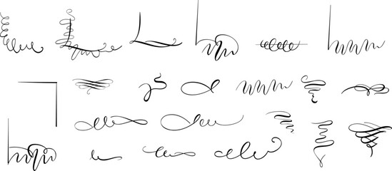 Set of handwritten calligraphic strokes. Hand drawn vector illustration.