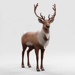 Fototapeta premium A majestic reindeer with large antlers stands gracefully, showcasing its brown fur and white underbelly.