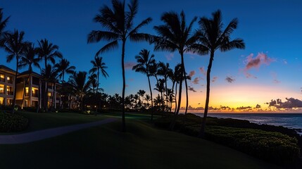 Oceanfront Sunset, Tropical Resort