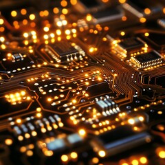 Obraz premium Illuminated Circuit Board: A Glowing Tapestry of Technology