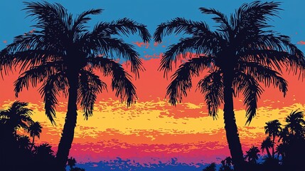 Sunset Palm Trees Silhouette