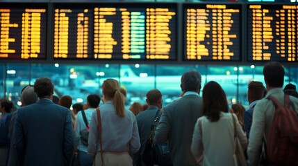 Airport Departure Board: Travelers Await Flights