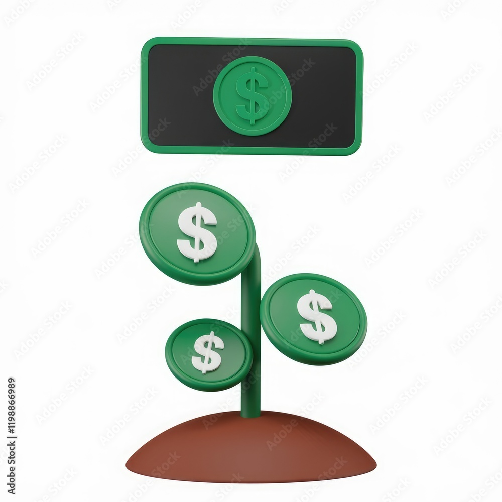 Poster A 3D rendering of a money tree, symbolizing financial growth and investment returns.